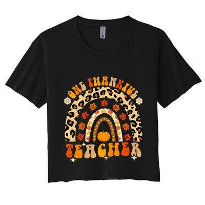 One Thankful Teacher Thanksgiving Rainbow Leopard Fall Crop Top