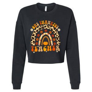 One Thankful Teacher Thanksgiving Rainbow Leopard Fall Cropped Pullover Crew