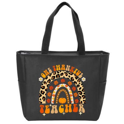 One Thankful Teacher Thanksgiving Rainbow Leopard Fall Zip Tote Bag