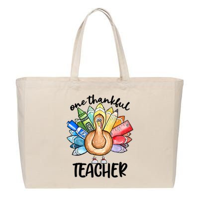 One Thankful Teacher Thanksgiving Turkey Cute Pencil Cotton Canvas Jumbo Tote