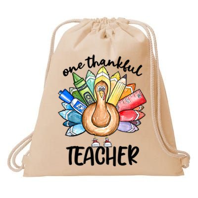 One Thankful Teacher Thanksgiving Turkey Cute Pencil Drawstring Bag