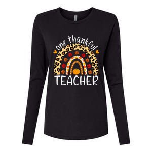 One Thankful Teacher Rainbow Leopard Teachers Thanksgiving Womens Cotton Relaxed Long Sleeve T-Shirt