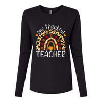 One Thankful Teacher Rainbow Leopard Teachers Thanksgiving Womens Cotton Relaxed Long Sleeve T-Shirt