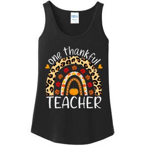 One Thankful Teacher Rainbow Leopard Teachers Thanksgiving Ladies Essential Tank