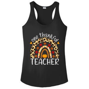 One Thankful Teacher Rainbow Leopard Teachers Thanksgiving Ladies PosiCharge Competitor Racerback Tank