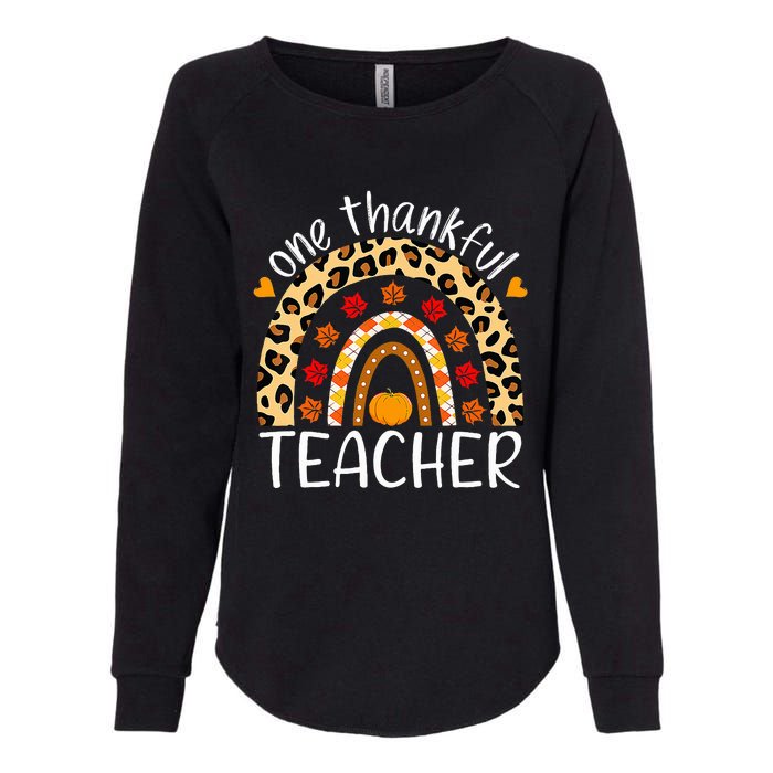 One Thankful Teacher Rainbow Leopard Teachers Thanksgiving Womens California Wash Sweatshirt