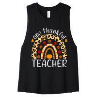 One Thankful Teacher Rainbow Leopard Teachers Thanksgiving Women's Racerback Cropped Tank