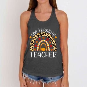 One Thankful Teacher Rainbow Leopard Teachers Thanksgiving Women's Knotted Racerback Tank