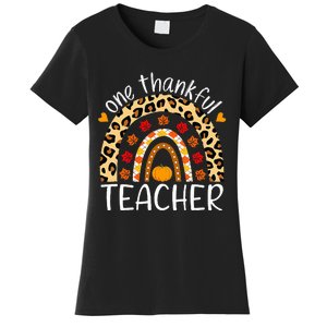 One Thankful Teacher Rainbow Leopard Teachers Thanksgiving Women's T-Shirt