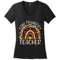 One Thankful Teacher Rainbow Leopard Teachers Thanksgiving Women's V-Neck T-Shirt