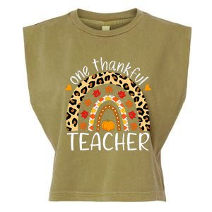 One Thankful Teacher Rainbow Leopard Teachers Thanksgiving Garment-Dyed Women's Muscle Tee