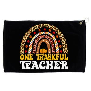 One Thankful Teacher Thanksgiving Rainbow Leopard Fall Grommeted Golf Towel