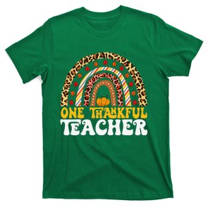 One Thankful Teacher Thanksgiving Rainbow Leopard Fall T-Shirt