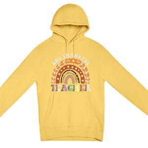 One Thankful Teacher Leopard Rainbow Pumpkin Thanksgiving Gift Premium Pullover Hoodie