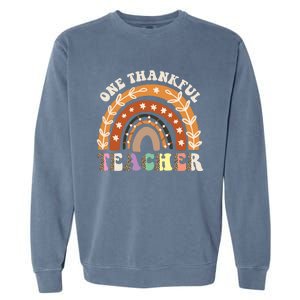 One Thankful Teacher Leopard Rainbow Pumpkin Thanksgiving Gift Garment-Dyed Sweatshirt