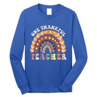 One Thankful Teacher Leopard Rainbow Pumpkin Thanksgiving Gift Long Sleeve Shirt