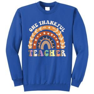 One Thankful Teacher Leopard Rainbow Pumpkin Thanksgiving Gift Sweatshirt