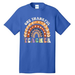 One Thankful Teacher Leopard Rainbow Pumpkin Thanksgiving Gift Tall T-Shirt