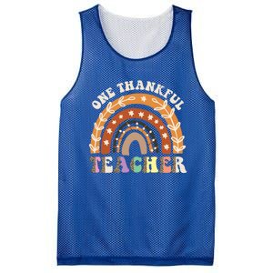 One Thankful Teacher Leopard Rainbow Pumpkin Thanksgiving Gift Mesh Reversible Basketball Jersey Tank