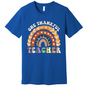 One Thankful Teacher Leopard Rainbow Pumpkin Thanksgiving Gift Premium T-Shirt