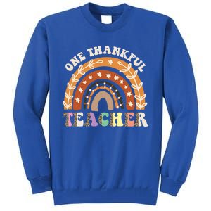 One Thankful Teacher Leopard Rainbow Pumpkin Thanksgiving Gift Tall Sweatshirt