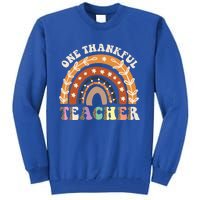 One Thankful Teacher Leopard Rainbow Pumpkin Thanksgiving Gift Tall Sweatshirt