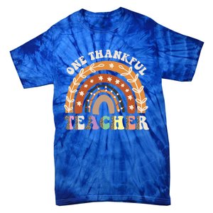 One Thankful Teacher Leopard Rainbow Pumpkin Thanksgiving Gift Tie-Dye T-Shirt