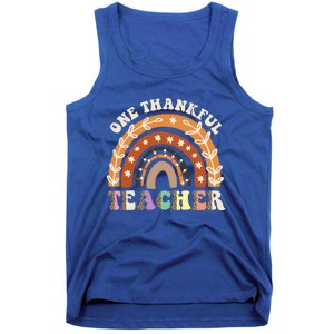 One Thankful Teacher Leopard Rainbow Pumpkin Thanksgiving Gift Tank Top