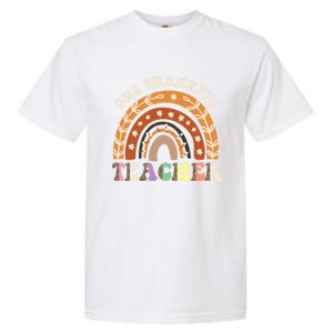 One Thankful Teacher Leopard Rainbow Pumpkin Thanksgiving Gift Garment-Dyed Heavyweight T-Shirt