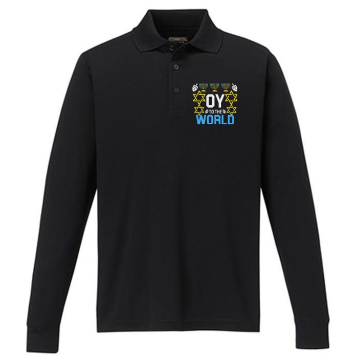 Oy To The World Hanukkah Funny Jewish Performance Long Sleeve Polo