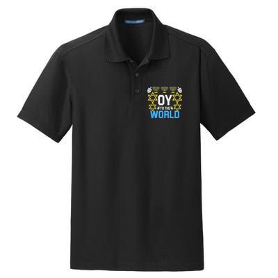 Oy To The World Hanukkah Funny Jewish Dry Zone Grid Polo