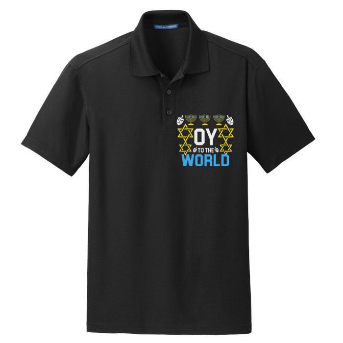 Oy To The World Hanukkah Funny Jewish Dry Zone Grid Polo