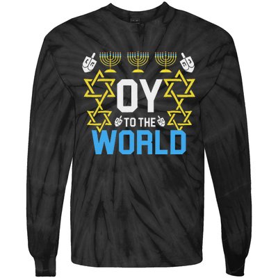 Oy To The World Hanukkah Funny Jewish Tie-Dye Long Sleeve Shirt