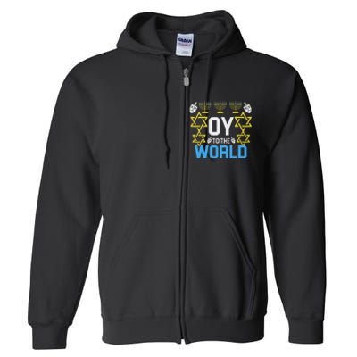 Oy To The World Hanukkah Funny Jewish Full Zip Hoodie