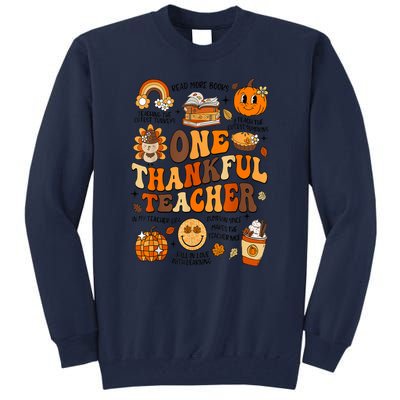 One Thankful Teacher Retro Groovy Fall Teachers Thanksgiving Day Gift Tall Sweatshirt