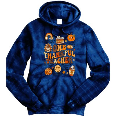 One Thankful Teacher Retro Groovy Fall Teachers Thanksgiving Day Gift Tie Dye Hoodie