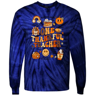 One Thankful Teacher Retro Groovy Fall Teachers Thanksgiving Day Gift Tie-Dye Long Sleeve Shirt