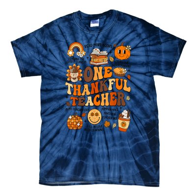 One Thankful Teacher Retro Groovy Fall Teachers Thanksgiving Day Gift Tie-Dye T-Shirt