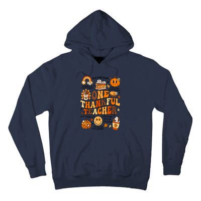 One Thankful Teacher Retro Groovy Fall Teachers Thanksgiving Day Gift Tall Hoodie