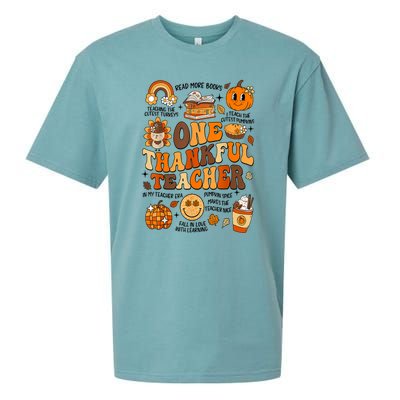 One Thankful Teacher Retro Groovy Fall Teachers Thanksgiving Day Gift Sueded Cloud Jersey T-Shirt