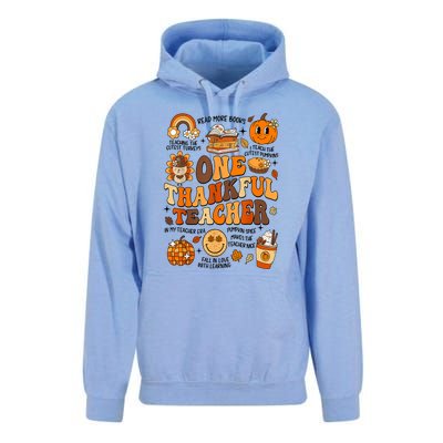 One Thankful Teacher Retro Groovy Fall Teachers Thanksgiving Day Gift Unisex Surf Hoodie