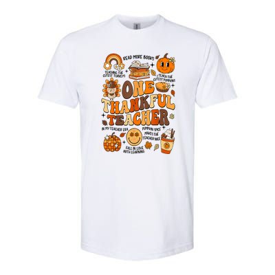 One Thankful Teacher Retro Groovy Fall Teachers Thanksgiving Day Gift Softstyle® CVC T-Shirt