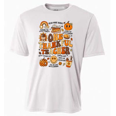 One Thankful Teacher Retro Groovy Fall Teachers Thanksgiving Day Gift Cooling Performance Crew T-Shirt