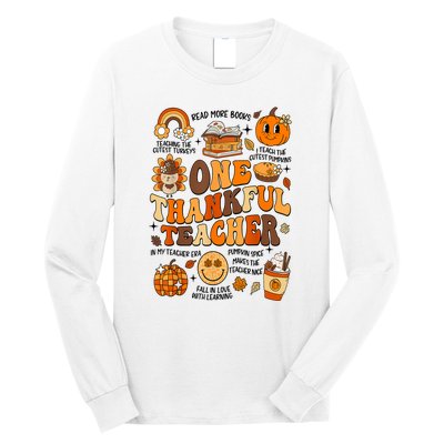 One Thankful Teacher Retro Groovy Fall Teachers Thanksgiving Day Gift Long Sleeve Shirt