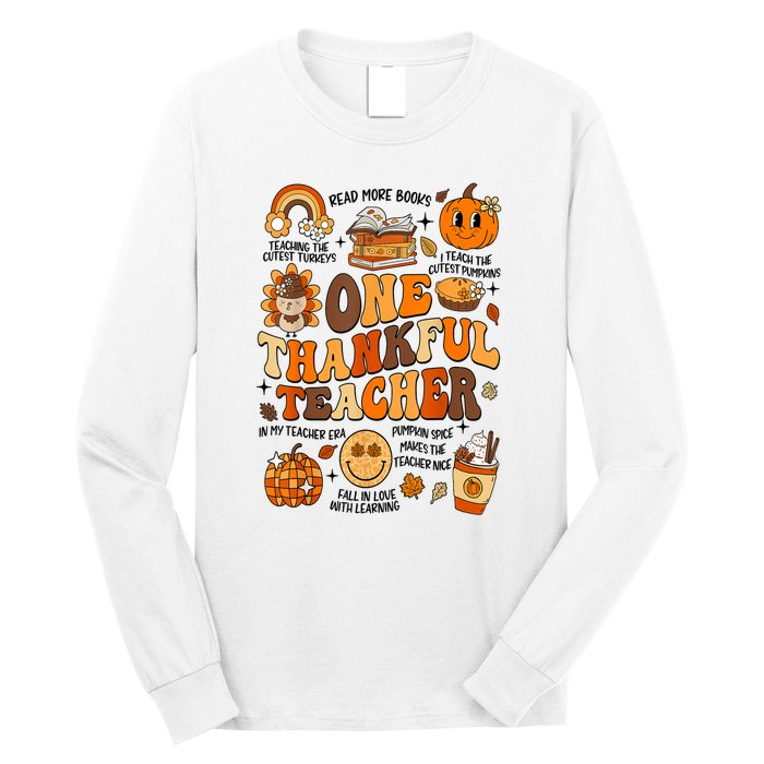 One Thankful Teacher Retro Groovy Fall Teachers Thanksgiving Day Gift Long Sleeve Shirt