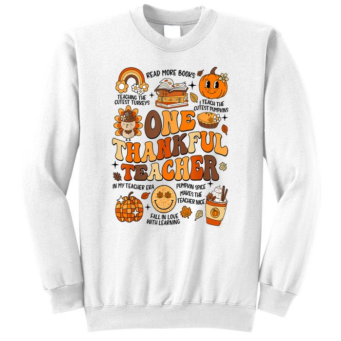 One Thankful Teacher Retro Groovy Fall Teachers Thanksgiving Day Gift Sweatshirt