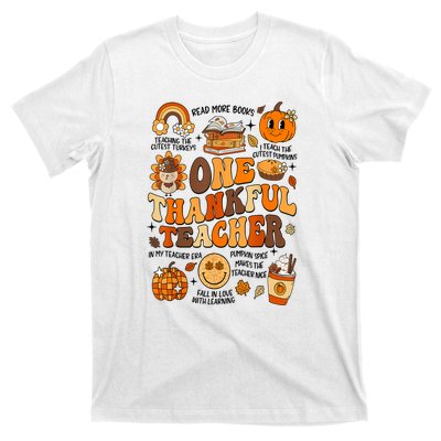 One Thankful Teacher Retro Groovy Fall Teachers Thanksgiving Day Gift T-Shirt