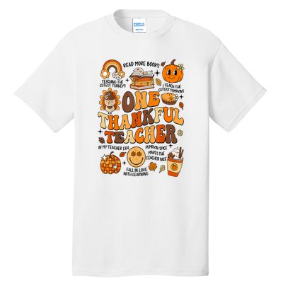 One Thankful Teacher Retro Groovy Fall Teachers Thanksgiving Day Gift Tall T-Shirt