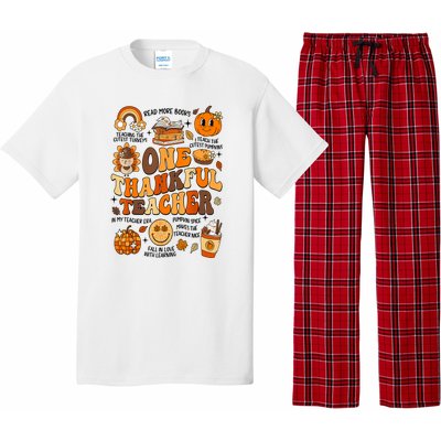 One Thankful Teacher Retro Groovy Fall Teachers Thanksgiving Day Gift Pajama Set