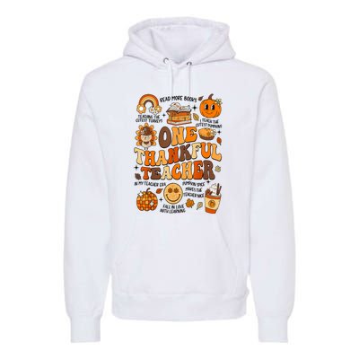 One Thankful Teacher Retro Groovy Fall Teachers Thanksgiving Day Gift Premium Hoodie